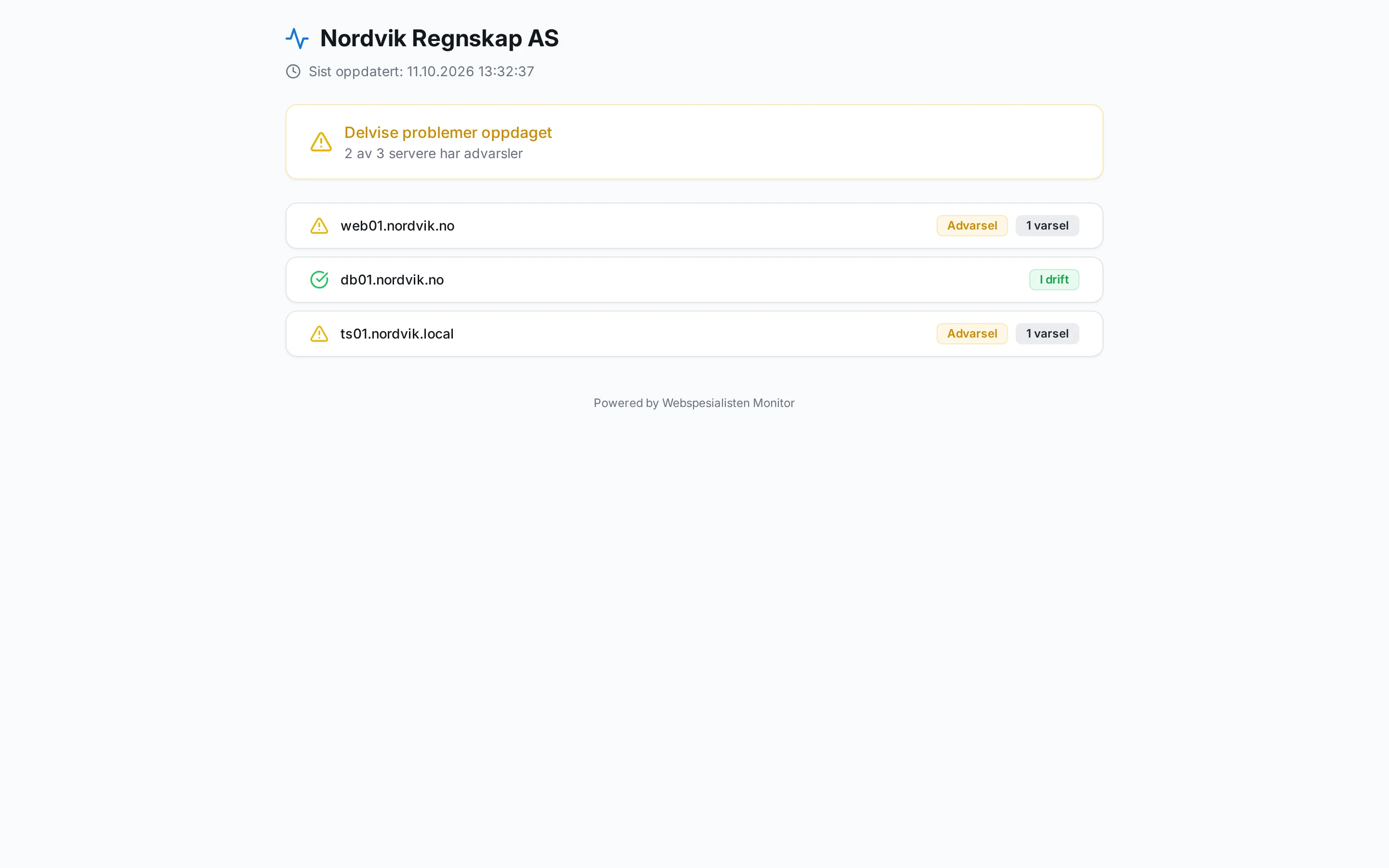 Offentlig statusside for Nordvik Regnskap